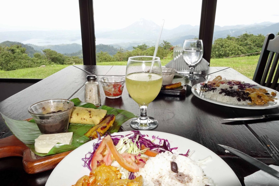 Meal with a view to Arenal volcano and lake
